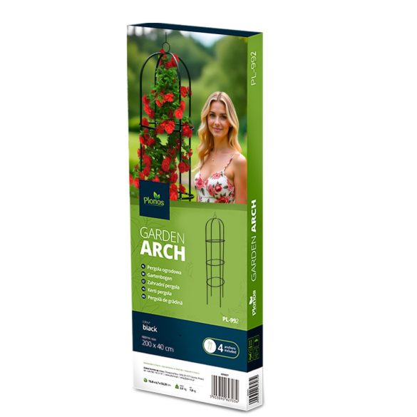 Kerti lugas, Plonos PL-992, zöld, 40 x 40 x 200 cm, porszórt acél, időjárásálló, kúszónövényekhez