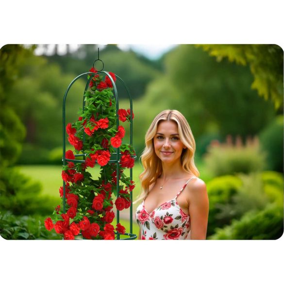 Kerti lugas, Plonos PL-992, zöld, 40 x 40 x 200 cm, porszórt acél, időjárásálló, kúszónövényekhez