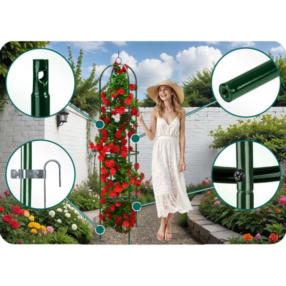 Kerti lugas, Plonos PL-992, zöld, 40 x 40 x 200 cm, porszórt acél, időjárásálló, kúszónövényekhez
