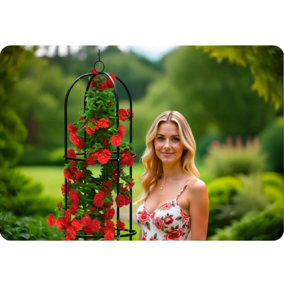 Kerti lugas, Plonos PL-992, fekete, 40 x 40 x 200 cm, porszórt acél, időjárásálló, kúszónövényekhez