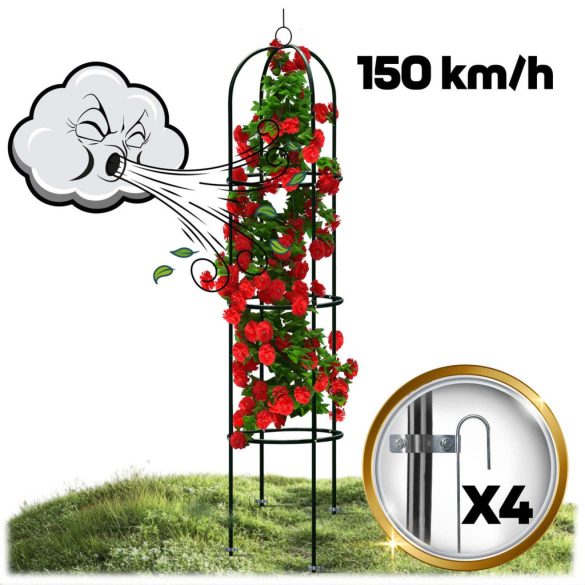 Kerti lugas, Plonos PL-992, fekete, 40 x 40 x 200 cm, porszórt acél, időjárásálló, kúszónövényekhez