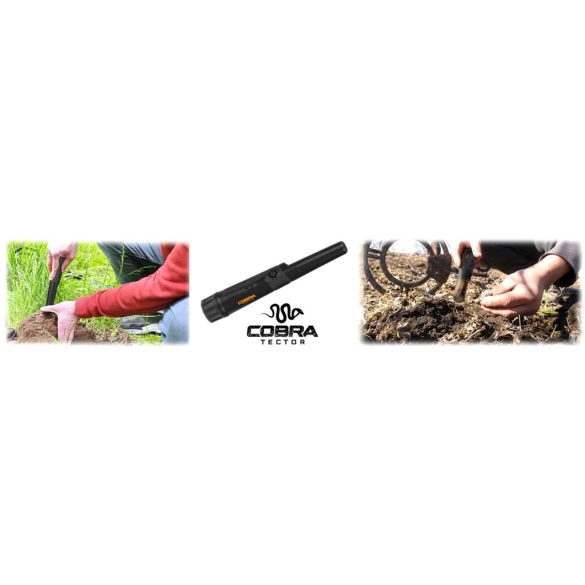 Fémdetektor, Cobra Tector CT-1077, fekete, 24,2 x 3,7 cm, IPX8 vízálló, 3 riasztási mód, beépített LED lámpa, 360° érzékelés, automatikus hangolás, elemes (1 db 9V)