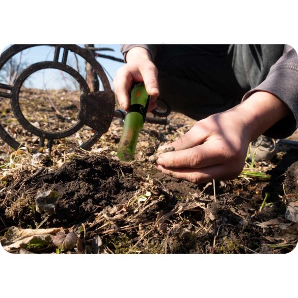 Fémdetektor, Cobra Tector CT-1078, zöld, 24,2 x 3,7 cm, IPX8 vízálló, 3 riasztási mód, beépített LED lámpa, 360° érzékelés, automatikus hangolás, elemes (1 db 9V)