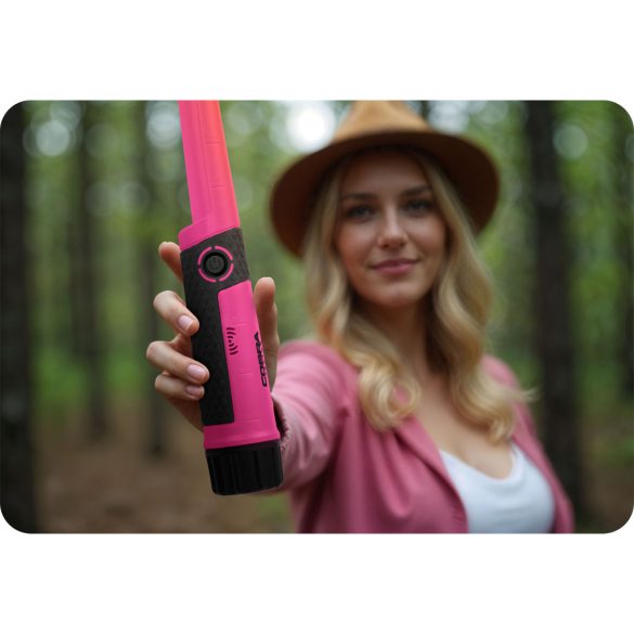 Fémdetektor, Cobra Tector CT-1078, rózsaszín, 24,2 x 3,7 cm, IPX8 vízálló, 3 riasztási mód, beépített LED lámpa, 360° érzékelés, automatikus hangolás, elemes (1 db 9V)