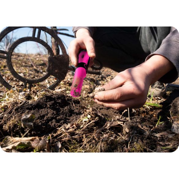 Fémdetektor, Cobra Tector CT-1078, rózsaszín, 24,2 x 3,7 cm, IPX8 vízálló, 3 riasztási mód, beépített LED lámpa, 360° érzékelés, automatikus hangolás, elemes (1 db 9V)