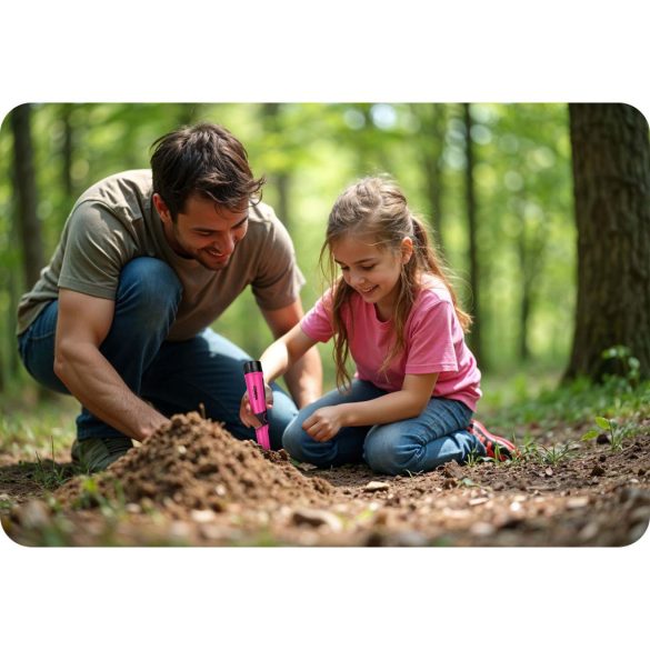 Fémdetektor, Cobra Tector CT-1078, rózsaszín, 24,2 x 3,7 cm, IPX8 vízálló, 3 riasztási mód, beépített LED lámpa, 360° érzékelés, automatikus hangolás, elemes (1 db 9V)