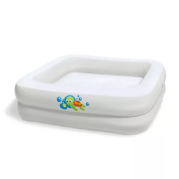 Utazó gyerekkád, Bestway 51116, világosszürke/fehér, 86 x 86 x 25 cm, felfújható, PVC, 0-3 éves korig