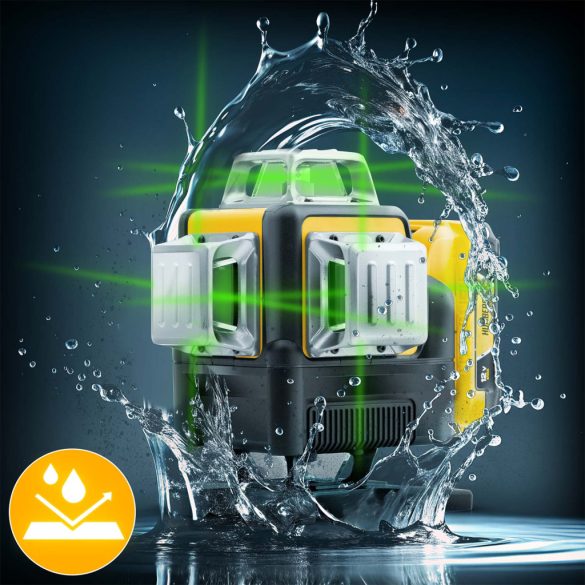 Keresztlézer, Humberg HM-171, fekete/sárga, 16 vonalas, zöld sugár, 50 m hatótáv, automatikus önszintezés, IP54, távirányítóval, kofferrben, állvánnyal, akkumulátoros, 2 × Li-Ion 12 V, 1800 mAh