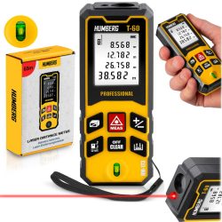   Lézeres távolságmérő, Humberg HM-173, sárga, 60 m hatótáv, IP54 védettség, ütésálló, beépített libella, memória, Pitagorasz-funkció, elemes (2 x AA)