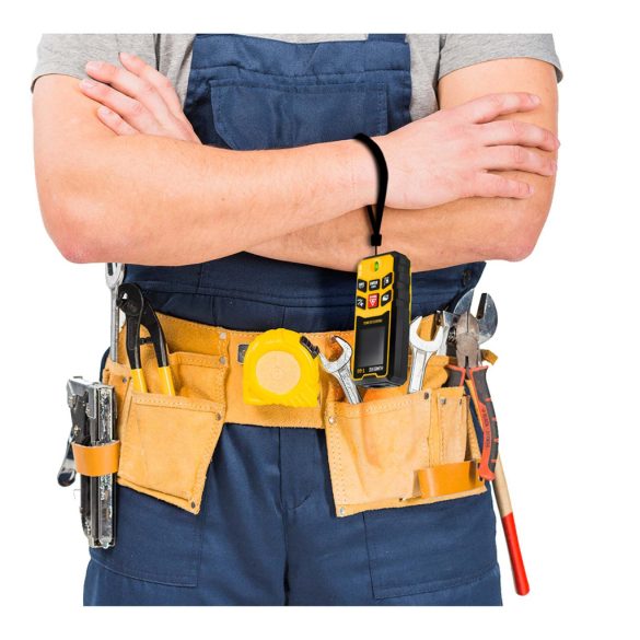 Lézeres távolságmérő, Humberg HM-173, sárga, 60 m hatótáv, IP54 védettség, ütésálló, beépített libella, memória, Pitagorasz-funkció, elemes (2 x AA)