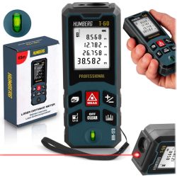  Lézeres távolságmérő, Humberg HM-173, sötétkék, 60 m hatótáv, IP54 védettség, ütésálló, beépített libella, memória, Pitagorasz-funkció, elemes (2 x AA)