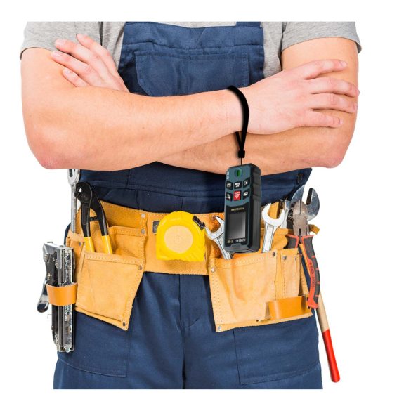 Lézeres távolságmérő, Humberg HM-173, sötétkék, 60 m hatótáv, IP54 védettség, ütésálló, beépített libella, memória, Pitagorasz-funkció, elemes (2 x AA)