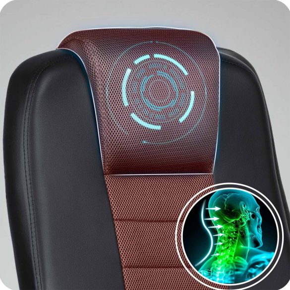 Irodai szék, Sofotel 518B, fekete/barna, 109–118 cm, ergonomikus, dönthető, gázliftes magasságállítás, mikrohálós, műbőr betétekkel, 120 kg teherbírás