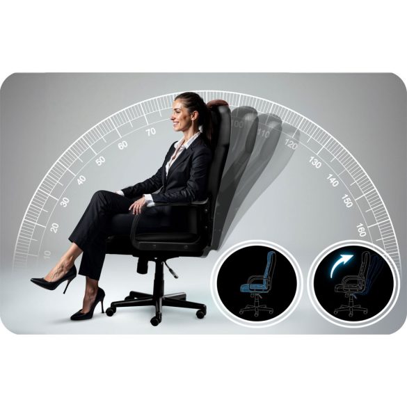 Irodai szék, Sofotel 518B, fekete/barna, 109–118 cm, ergonomikus, dönthető, gázliftes magasságállítás, mikrohálós, műbőr betétekkel, 120 kg teherbírás