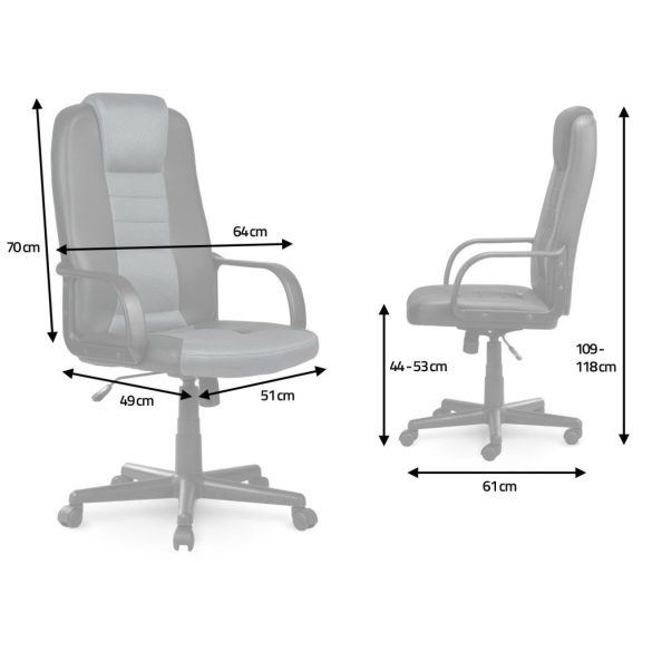 Irodai szék, Sofotel 518B, fekete-szürke, 109–118 cm, ergonomikus, dönthető, gázliftes magasságállítás, mikrohálós, műbőr betétekkel