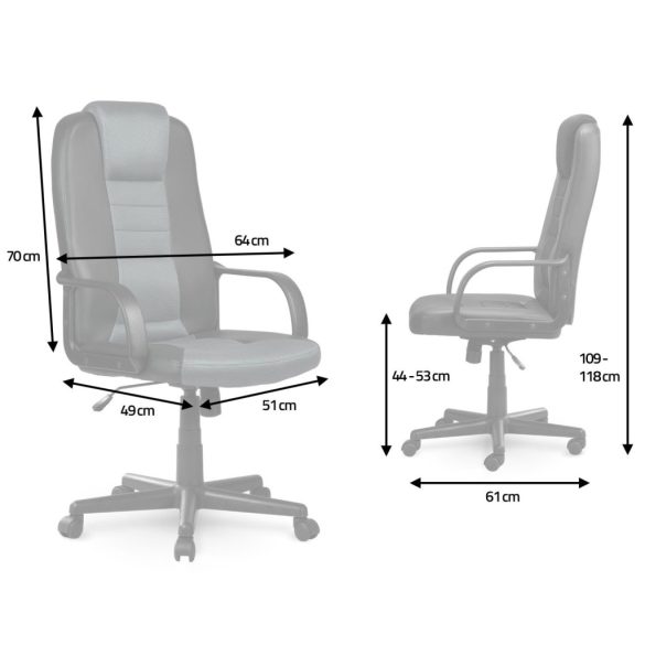 Irodai szék, Sofotel 518B, fekete, 109–118 cm, ergonomikus, dönthető, lélegző hálós kárpit, ökobőr elemek, 120 kg teherbírás