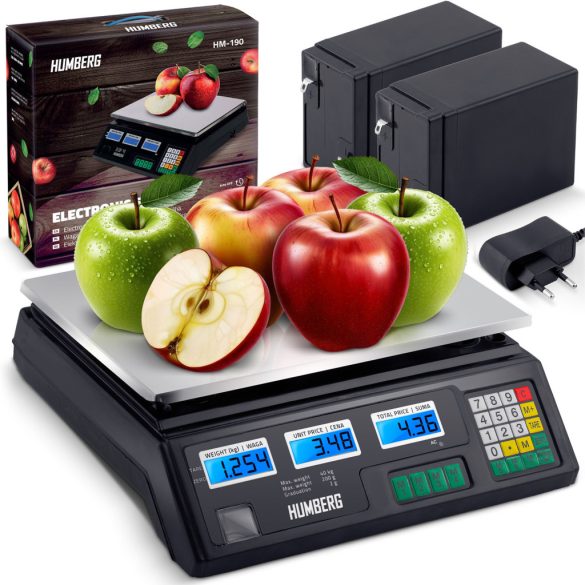Elektronikus bolti mérleg, Humberg MH-190, fekete, 2 g pontosság, teherbírás: 40 kg, 7 egységár rögzítése
