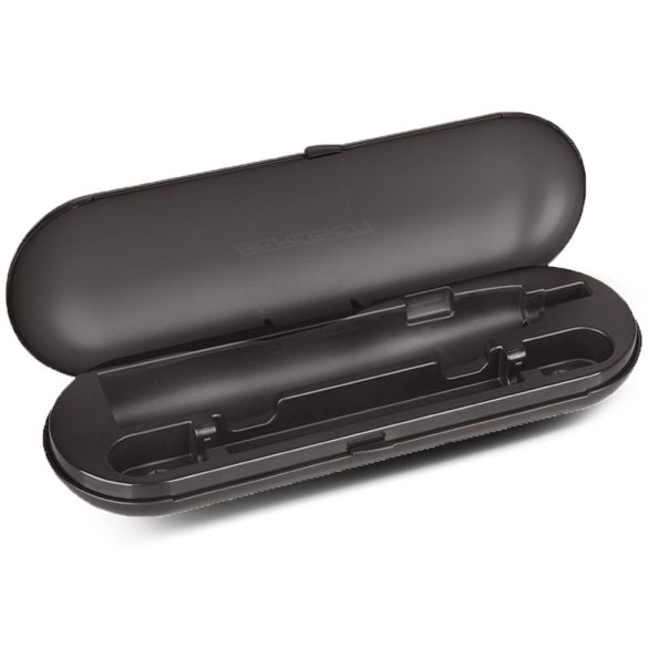 Elektromos fogkefe utazótok, Berdsen Sonica B3 és B4, fekete, 24 × 5 × 8 cm, enyhén áttetsző, tartós műanyag, pattintós zár, 1 fogkeféhez és 2 pótfejhez