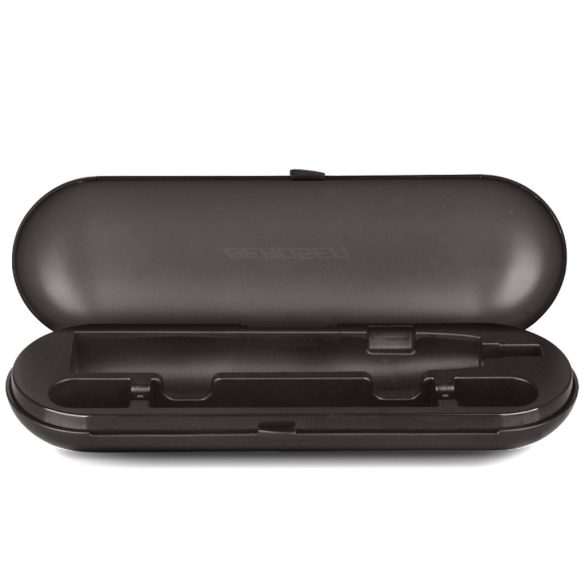 Elektromos fogkefe utazótok, Berdsen Sonica B3 és B4, fekete, 24 × 5 × 8 cm, enyhén áttetsző, tartós műanyag, pattintós zár, 1 fogkeféhez és 2 pótfejhez