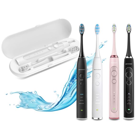 Elektromos fogkefe utazótok, Berdsen Sonica B3 és B4, fekete, 24 × 5 × 8 cm, enyhén áttetsző, tartós műanyag, pattintós zár, 1 fogkeféhez és 2 pótfejhez