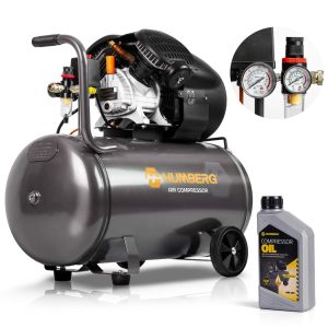 Kompresszor, Humberg HM-257, 100 l, 1,8 kW, elektromos, 8 bar, nyomásmérővel, kerekkel, 170 l/perc, olajos