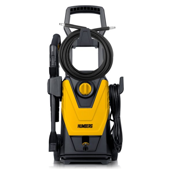 Elektromos magasnyomású mosó, Humberg HM-300, sárga/fekete, 1800 W, 135 bar, 230 V, átfolyás: 7 l/perc, 6 m tömlő, 450 ml habosító tartály, TurboStream turbófúvóka