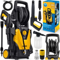   Elektromos magasnyomású mosó, Humberg HM-300, sárga/fekete, 1800 W, 135 bar, 230 V, átfolyás: 7 l/perc, 6 m tömlő, 450 ml habosító tartály, TurboStream turbófúvóka, tömlődob
