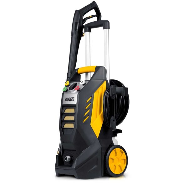 Elektromos magasnyomású mosó, Humberg HM-302, sárga/fekete, 2500 W, 195 bar, 230 V, átfolyás: 8 l/perc, 10 m tömlő, 500 ml habosító tartály, TurboStream turbófúvóka