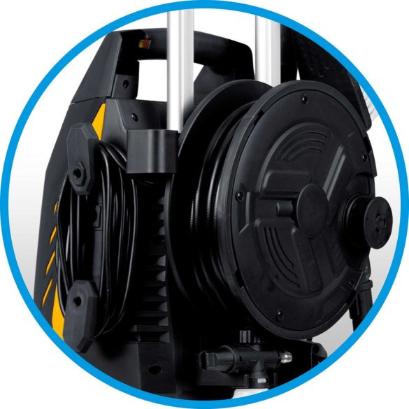 Elektromos magasnyomású mosó, Humberg HM-302, sárga/fekete, 2500 W, 195 bar, 230 V, átfolyás: 8 l/perc, 10 m tömlő, 500 ml habosító tartály, TurboStream turbófúvóka