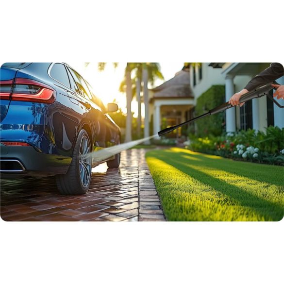 Elektromos magasnyomású mosó, Humberg HM-302, sárga/fekete, 2500 W, 195 bar, 230 V, átfolyás: 8 l/perc, 10 m tömlő, 500 ml habosító tartály, TurboStream turbófúvóka