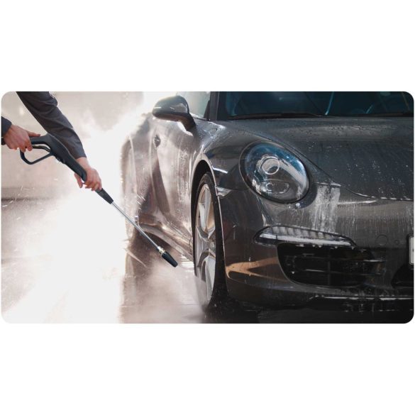 Elektromos magasnyomású mosó, Humberg HM-302, sárga/fekete, 2500 W, 195 bar, 230 V, átfolyás: 8 l/perc, 10 m tömlő, 500 ml habosító tartály, TurboStream turbófúvóka