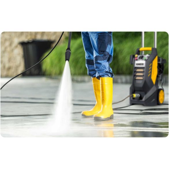 Elektromos magasnyomású mosó, Humberg HM-302, sárga/fekete, 2500 W, 195 bar, 230 V, átfolyás: 8 l/perc, 10 m tömlő, 500 ml habosító tartály, TurboStream turbófúvóka