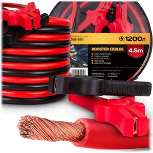 Indítókábel, Humberg HM-361, 450 cm, 1200 A indítóáram, 35 mm2 keresztmetszet, rézbevonatú vezeték, autóhoz, erőgépekhez