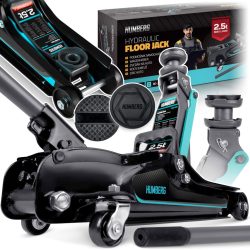   Hidraulikus emelő, Humberg HM-380, fekete/türkiz, 2500 kg teherbírás, 8–36 cm emelési tartomány, 53 cm hossz, acél–alumínium, biztonsági szelep