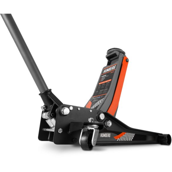 Hidraulikus emelő, Humberg HM-381, fekete/narancssárga, 3000 kg teherbírás, 7,5–50,5 cm emelési tartomány, 68 cm hossz, acél-alumínium, kétdugattyús