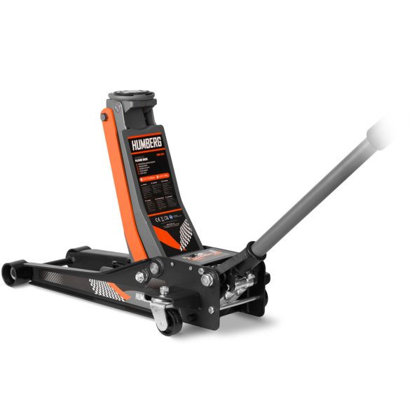 Hidraulikus emelő, Humberg HM-381, fekete/narancssárga, 3000 kg teherbírás, 7,5–50,5 cm emelési tartomány, 68 cm hossz, acél-alumínium, kétdugattyús