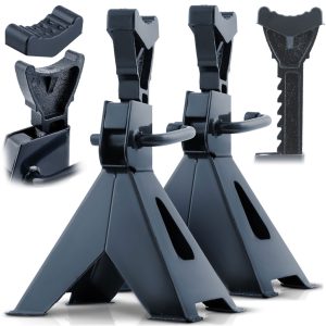 Autóemelő bak, Humberg HM-384, kék, 2 db, 3000 kg teherbírás, 26–40 cm emelési tartomány, 20 cm hossz, acél, racsnis, gumipárnás