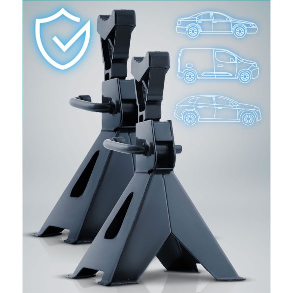 Autóemelő bak, Humberg HM-384, kék, 2 db, 3000 kg teherbírás, 26–40 cm emelési tartomány, 20 cm hossz, acél, racsnis, gumipárnás