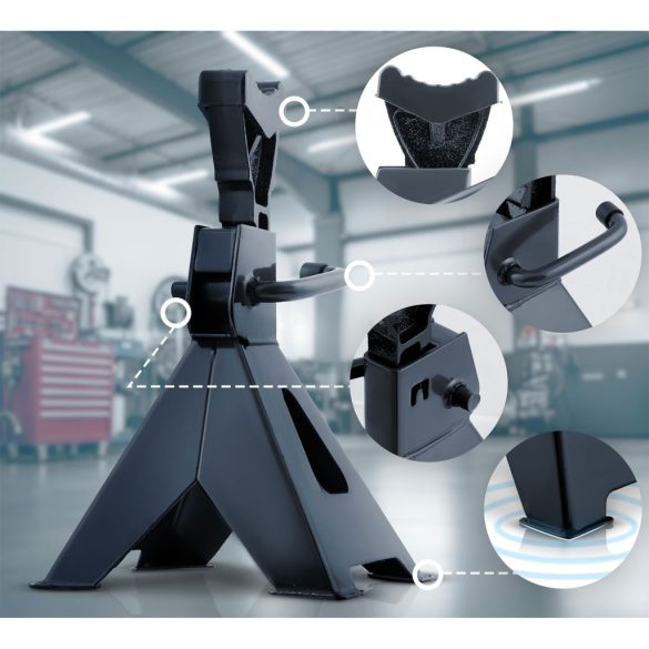 Autóemelő bak, Humberg HM-384, kék, 2 db, 3000 kg teherbírás, 26–40 cm emelési tartomány, 20 cm hossz, acél, racsnis, gumipárnás