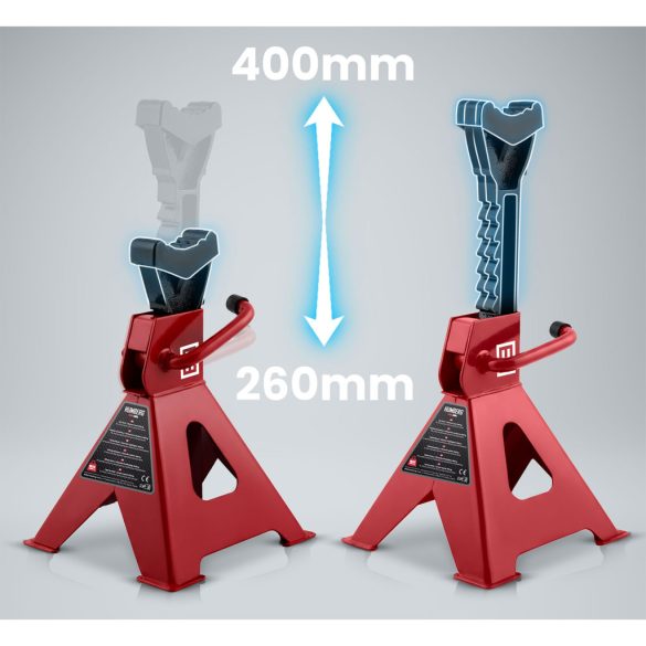 Autóemelő bak, Humberg HM-384, piros, 2 db, 3000 kg teherbírás, 26–40 cm emelési tartomány, 20 cm hossz, acél, racsnis, gumipárnás