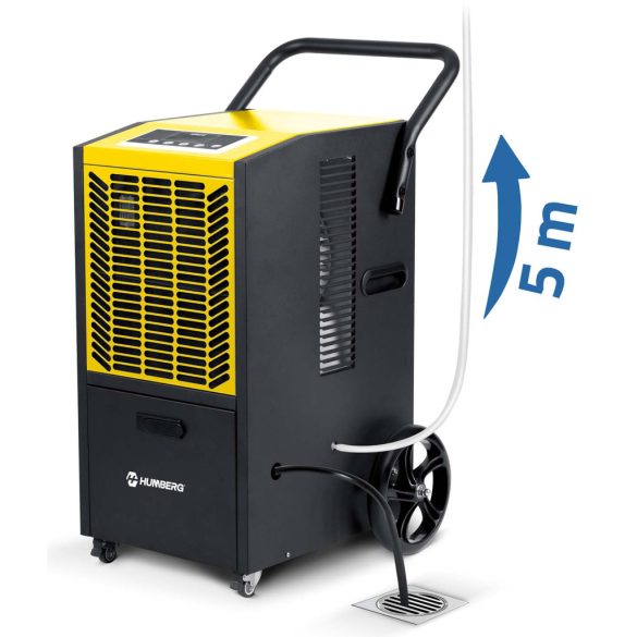 Páramentesítő, Humberg HM-480, fekete/sárga, 50 l/nap, időzítővel, folyamatos vízelvezetés, 52 dB, páratartalom beállítás: 20-90%, 790 W, kerekes