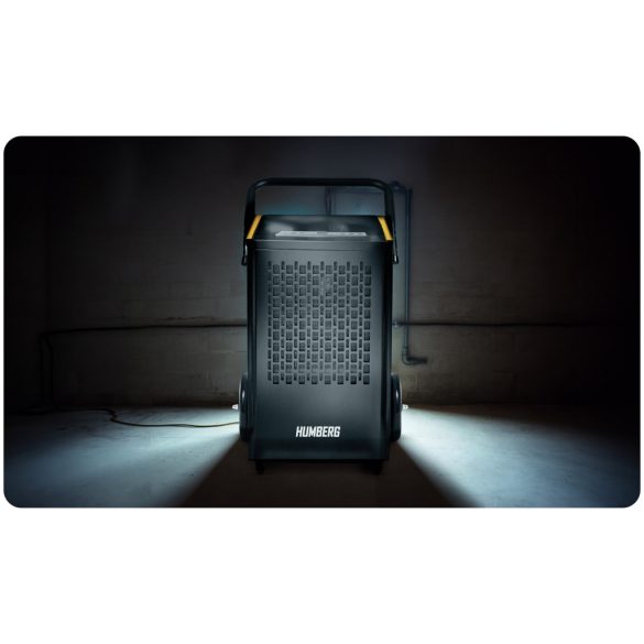 Páramentesítő, Humberg HM-481, fekete/sárga, 50 l/nap, időzítővel, folyamatos vízelvezetés, 52 dB, páratartalom beállítás: 20-90%, 650 W, kerekes