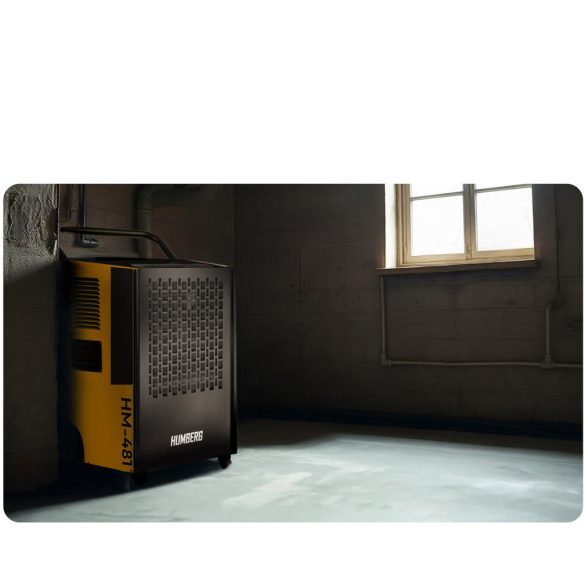 Páramentesítő, Humberg HM-481, fekete/sárga, 50 l/nap, időzítővel, folyamatos vízelvezetés, 52 dB, páratartalom beállítás: 20-90%, 650 W, kerekes