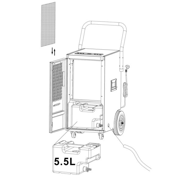 Páramentesítő, Humberg HM-481, fekete/sárga, 50 l/nap, időzítővel, folyamatos vízelvezetés, 52 dB, páratartalom beállítás: 20-90%, 650 W, kerekes