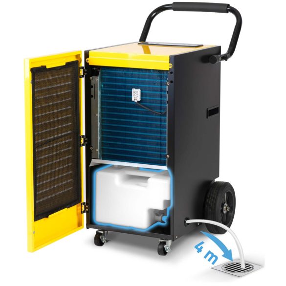 Páramentesítő, Humberg HM-482, fekete/sárga, 70 l/nap, időzítővel, folyamatos vízelvezetés, 55 dB, páratartalom beállítás: 20-90%, 923 W, kerekes