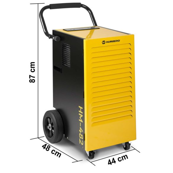 Páramentesítő, Humberg HM-482, fekete/sárga, 70 l/nap, időzítővel, folyamatos vízelvezetés, 55 dB, páratartalom beállítás: 20-90%, 923 W, kerekes