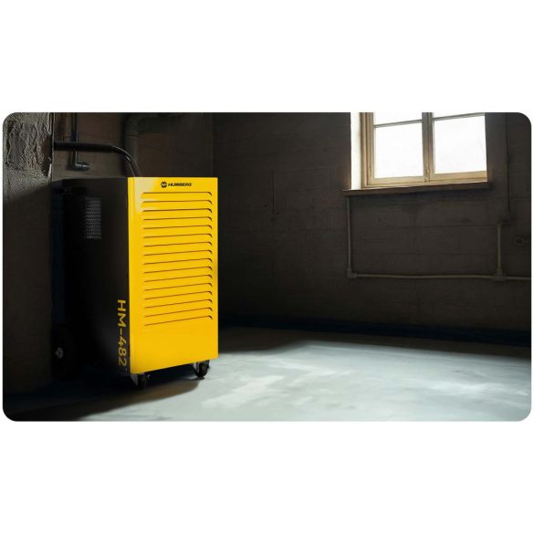 Páramentesítő, Humberg HM-482, fekete/sárga, 70 l/nap, időzítővel, folyamatos vízelvezetés, 55 dB, páratartalom beállítás: 20-90%, 923 W, kerekes
