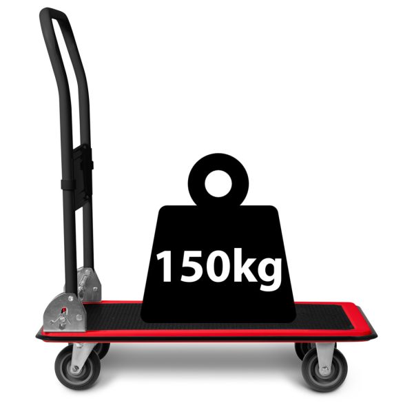 Kézikocsi, Humberg HM-505, fekete/piros, 72 x 83 x 43 cm, acél váz, csúszásgátló PVC platform, lehajtható fogantyú, teherbírás: 150 kg