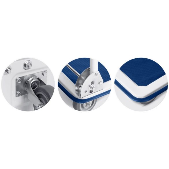 Kézikocsi, Humberg HM-506, kék/fehér, 90 x 87 x 60 cm, acél váz, csúszásgátló PVC platform, lehajtható fogantyú, teherbírás: 300 kg