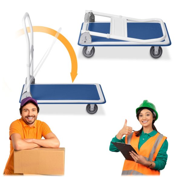 Kézikocsi, Humberg HM-506, kék/fehér, 90 x 87 x 60 cm, acél váz, csúszásgátló PVC platform, lehajtható fogantyú, teherbírás: 300 kg